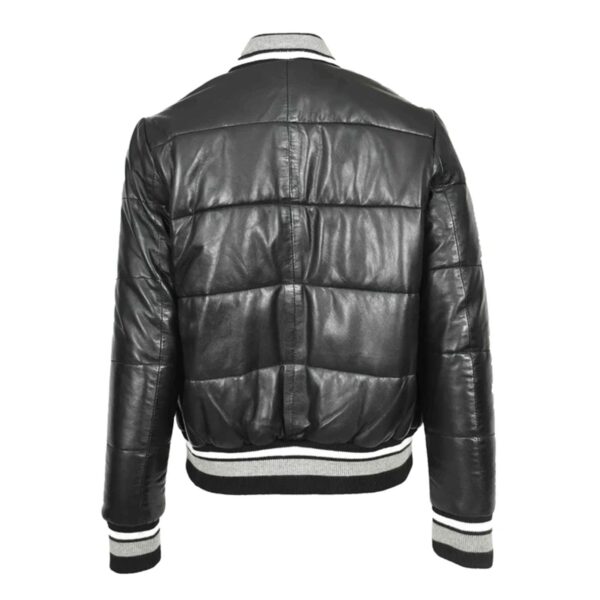 WeeBroz Women’s Black Leather Bomber Jacket Puffer Style - Image 2