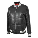 WeeBroz Women’s Black Leather Bomber Jacket Puffer Style - Image 3