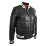 WeeBroz Women’s Black Leather Bomber Jacket Puffer Style - Image 4