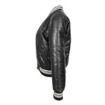 WeeBroz Women’s Black Leather Bomber Jacket Puffer Style - Image 5