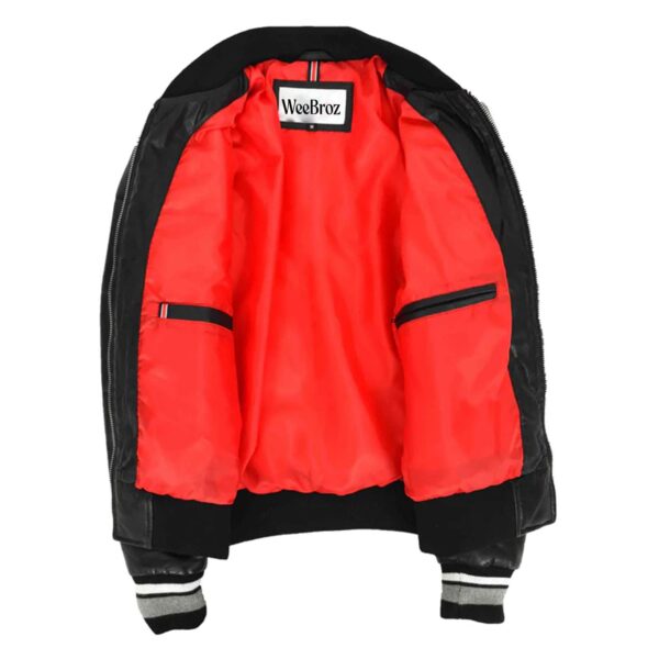 WeeBroz Women’s Black Leather Bomber Jacket Puffer Style - Image 6