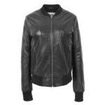 WeeBroz Women’s Black Leather Bomber Jacket Varsity Style