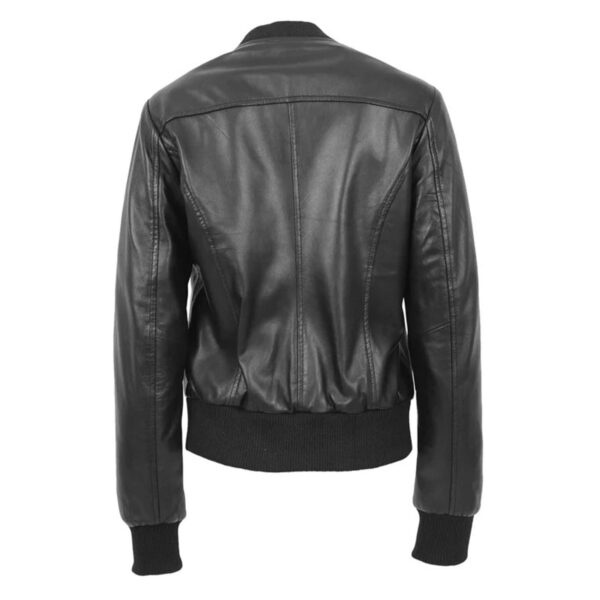 WeeBroz Women’s Black Leather Bomber Jacket Varsity Style - Image 2