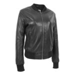 WeeBroz Women’s Black Leather Bomber Jacket Varsity Style - Image 3