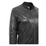 WeeBroz Women’s Black Leather Bomber Jacket Varsity Style - Image 6