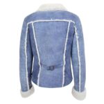 WeeBroz Women’s Denim Blue Leather Bomber Jacket Sheepskin Trucker Jacket - Image 2
