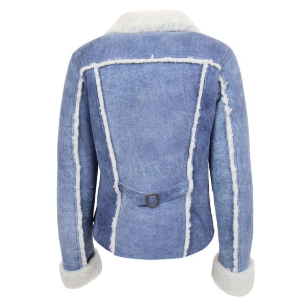WeeBroz Women’s Denim Blue Leather Bomber Jacket Sheepskin Trucker Jacket - Image 2