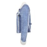 WeeBroz Women’s Denim Blue Leather Bomber Jacket Sheepskin Trucker Jacket - Image 5
