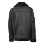 WeeBroz Women’s Black Leather Bomber Jacket Sheepskin Cross Zip Style - Image 2