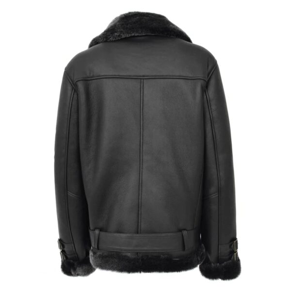 WeeBroz Women’s Black Leather Bomber Jacket Sheepskin Cross Zip Style - Image 2