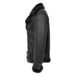 WeeBroz Women’s Black Leather Bomber Jacket Sheepskin Cross Zip Style - Image 6