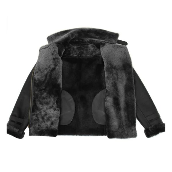 WeeBroz Women’s Black Leather Bomber Jacket Sheepskin Cross Zip Style - Image 7