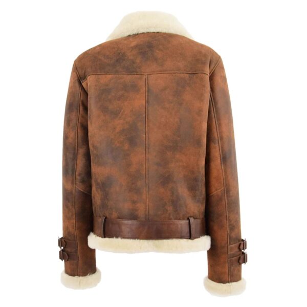 WeeBroz Women’s Vintage Brown Leather Bomber Jacket Sheepskin Aviator Style - Image 2