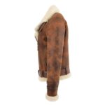WeeBroz Women’s Vintage Brown Leather Bomber Jacket Sheepskin Aviator Style - Image 6