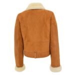 WeeBroz Women’s Tan White Leather Bomber Jacket Sheepskin Aviator Pilot Style - Image 2