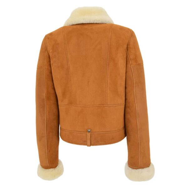 WeeBroz Women’s Tan White Leather Bomber Jacket Sheepskin Aviator Pilot Style - Image 2