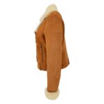 WeeBroz Women’s Tan White Leather Bomber Jacket Sheepskin Aviator Pilot Style - Image 7