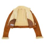 WeeBroz Women’s Tan White Leather Bomber Jacket Sheepskin Aviator Pilot Style - Image 8