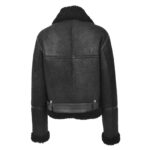 WeeBroz Women’s Black Leather Bomber Jacket Sheepskin Aviator Style - Image 2