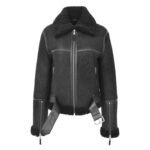 WeeBroz Women’s Black Leather Bomber Jacket Sheepskin Aviator Style - Image 3