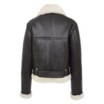 WeeBroz Women’s Brown White Leather Bomber Jacket Sheepskin Aviator Style - Image 2