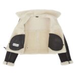 WeeBroz Women’s Brown White Leather Bomber Jacket Sheepskin Aviator Style - Image 7