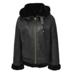 WeeBroz Women’s Black B3 Leather Bomber Jacket with Detachable Hoodie