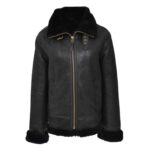 WeeBroz Women’s Black B3 Leather Bomber Jacket with Detachable Hoodie - Image 4
