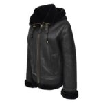 WeeBroz Women’s Black B3 Leather Bomber Jacket with Detachable Hoodie - Image 6