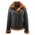 WeeBroz Women’s Brown B3 Leather Bomber Jacket with Detachable Hoodie