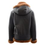 WeeBroz Women’s Brown B3 Leather Bomber Jacket with Detachable Hoodie - Image 2