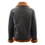 WeeBroz Women’s Brown B3 Leather Bomber Jacket with Detachable Hoodie - Image 3