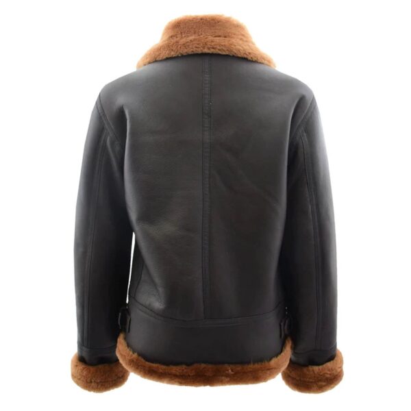 WeeBroz Women’s Brown B3 Leather Bomber Jacket with Detachable Hoodie - Image 3