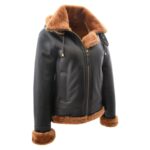 WeeBroz Women’s Brown B3 Leather Bomber Jacket with Detachable Hoodie - Image 4