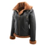 WeeBroz Women’s Brown B3 Leather Bomber Jacket with Detachable Hoodie - Image 5