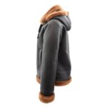 WeeBroz Women’s Brown B3 Leather Bomber Jacket with Detachable Hoodie - Image 6