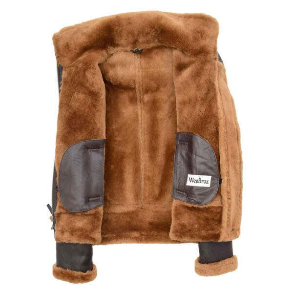 WeeBroz Women’s Brown B3 Leather Bomber Jacket with Detachable Hoodie - Image 7