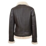 WeeBroz Women’s Brown White B3 Leather Bomber Jacket with Detachable Hoodie - Image 3