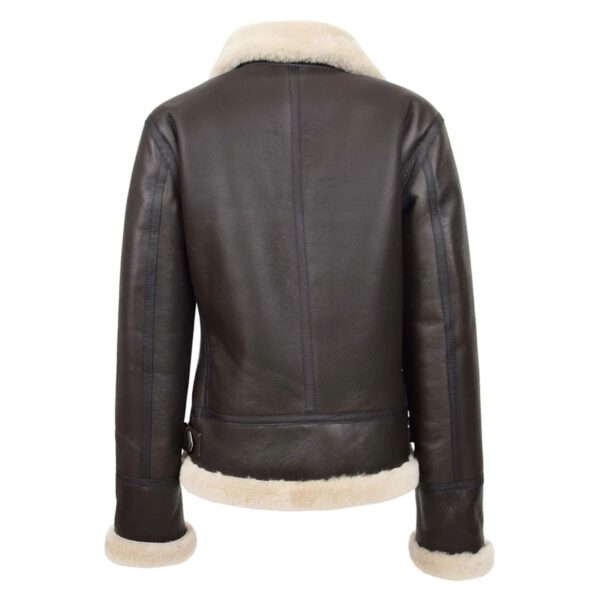WeeBroz Women’s Brown White B3 Leather Bomber Jacket with Detachable Hoodie - Image 3