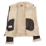 WeeBroz Women’s Brown White B3 Leather Bomber Jacket with Detachable Hoodie - Image 6