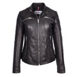 WeeBroz Women's Black Leather Biker Jacket Soft Quilted Casual Cafe Racer Style