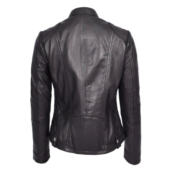 WeeBroz Women's Black Leather Biker Jacket Soft Quilted Casual Cafe Racer Style - Image 2