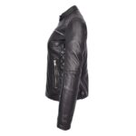 WeeBroz Women's Black Leather Biker Jacket Soft Quilted Casual Cafe Racer Style - Image 3