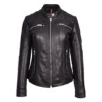 WeeBroz Women's Black Leather Biker Jacket Soft Quilted Casual Cafe Racer Style - Image 4