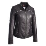 WeeBroz Women's Black Leather Biker Jacket Soft Quilted Casual Cafe Racer Style - Image 5