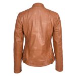 WeeBroz Women's Tan Leather Biker Jacket Soft Quilted Casual Cafe Racer Style - Image 2