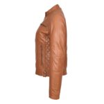WeeBroz Women's Tan Leather Biker Jacket Soft Quilted Casual Cafe Racer Style - Image 3