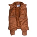 WeeBroz Women's Tan Leather Biker Jacket Soft Quilted Casual Cafe Racer Style - Image 6