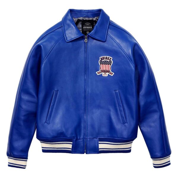 Top Quality Men's Avirex Leather Jacket Blue Leather Bomber Jacket Iconic Style - Image 1