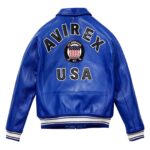 Top Quality Men's Avirex Leather Jacket Blue Leather Bomber Jacket Iconic Style - Image 2